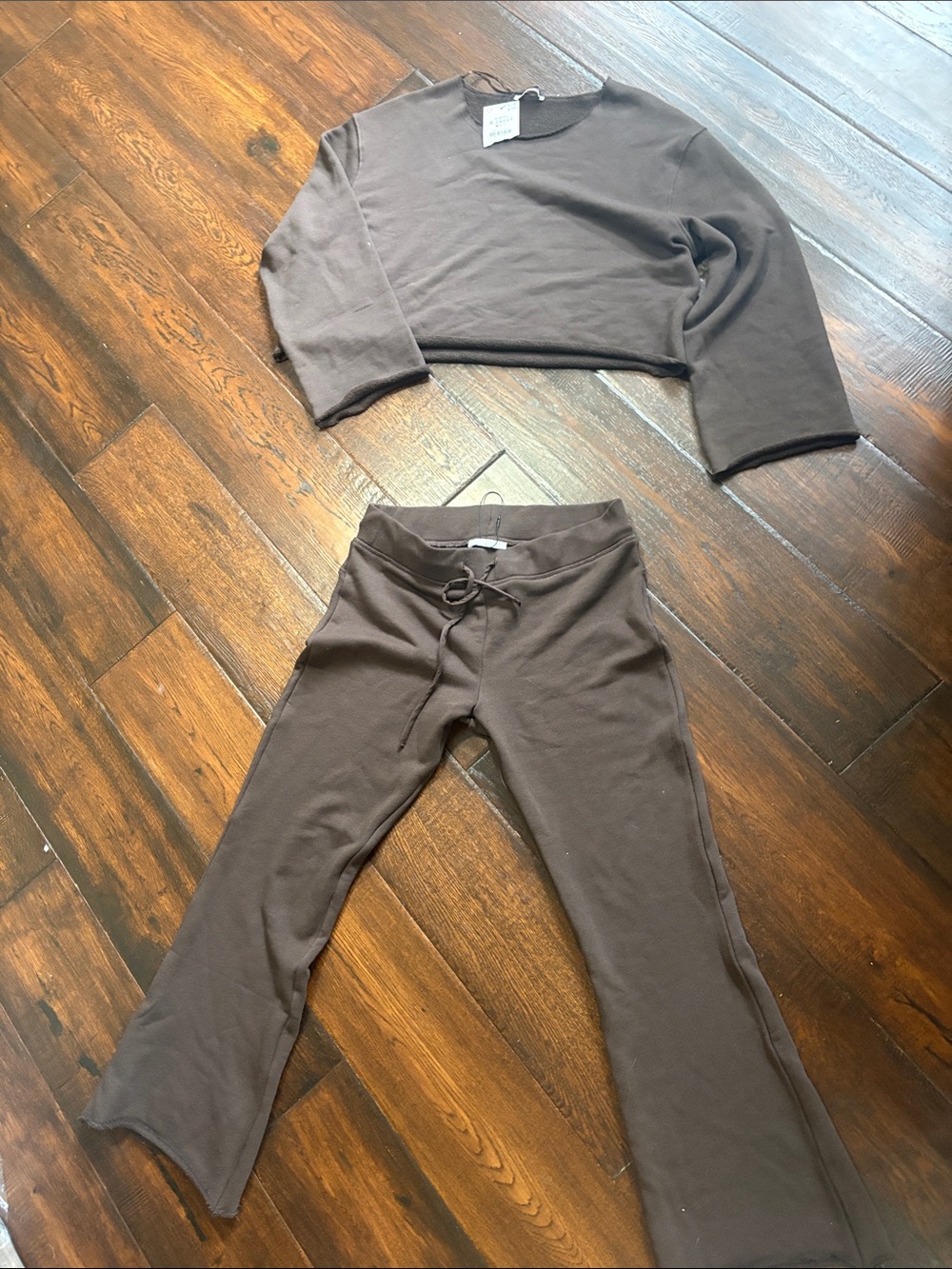 Zara Women's Two-Piece Brown Lounge Set - Sweatpants  & Cropped Top